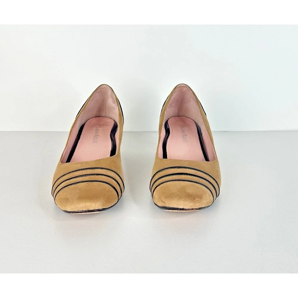 Taryn Rose Womens 7.5 M Chari Suede Leather Pump Patent Heel Beige Tan Round Toe
